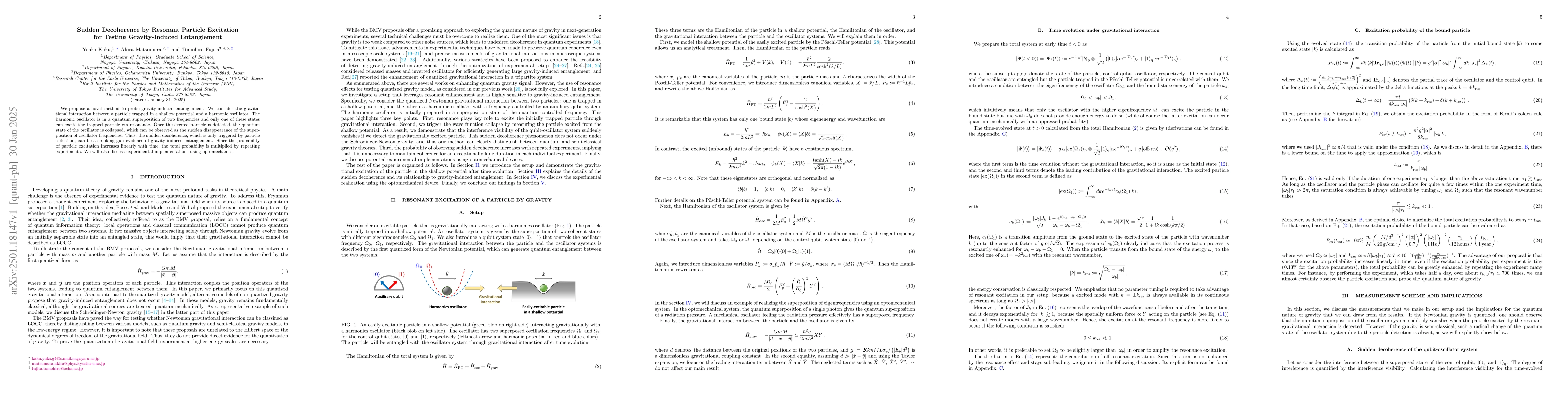 Thumbnail for Sudden Decoherence by Resonant Particle Excitation for Testing
  Gravity-Induced Entanglement