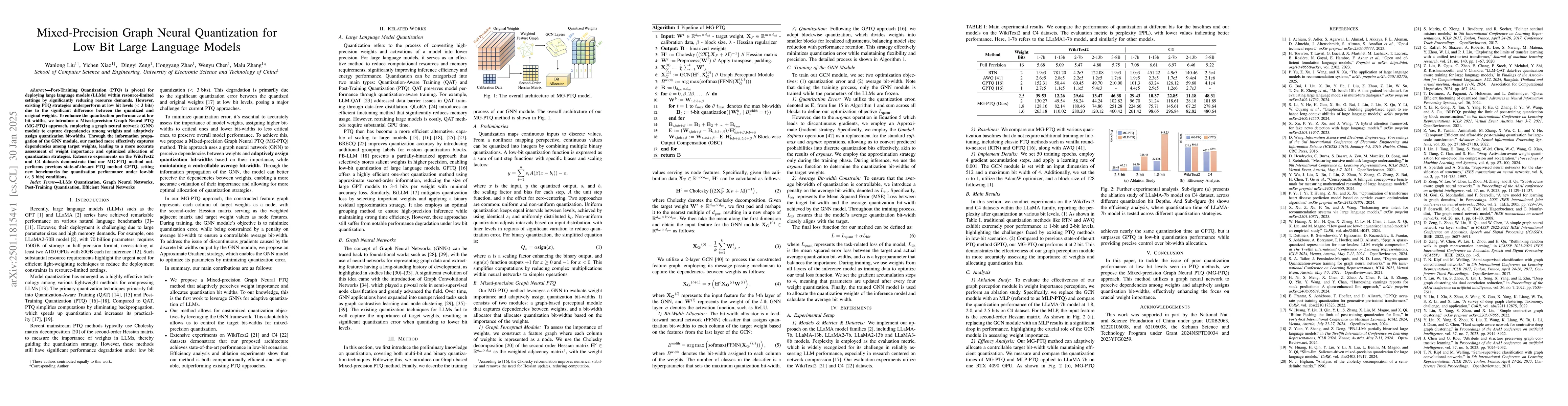 Thumbnail for Mixed-Precision Graph Neural Quantization for Low Bit Large Language
  Models