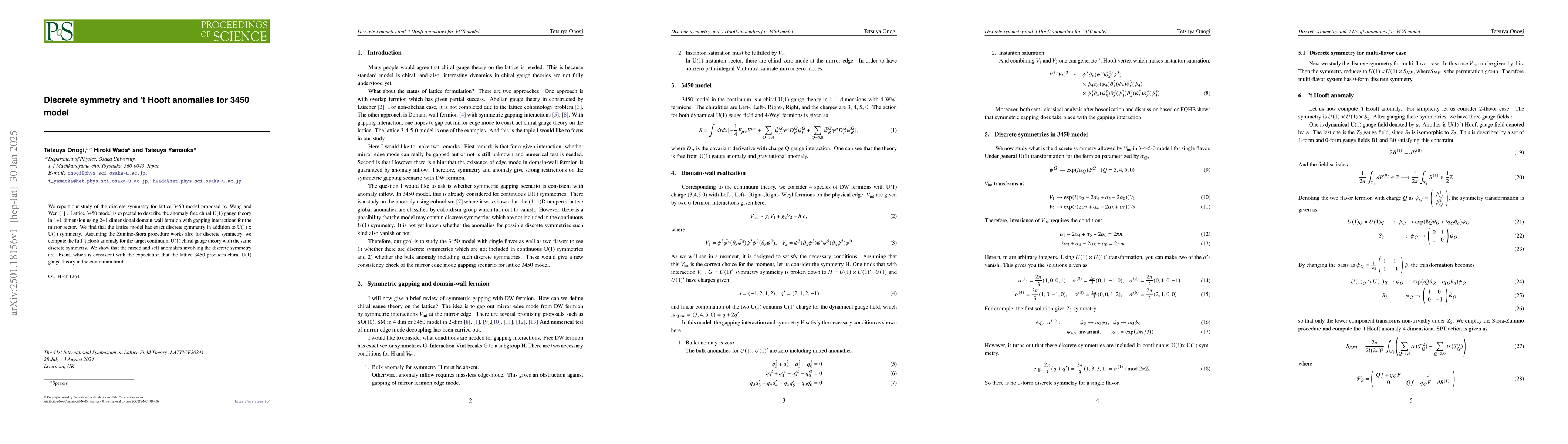 Thumbnail for Discrete symmetry and 't Hooft anomalies for 3450 model