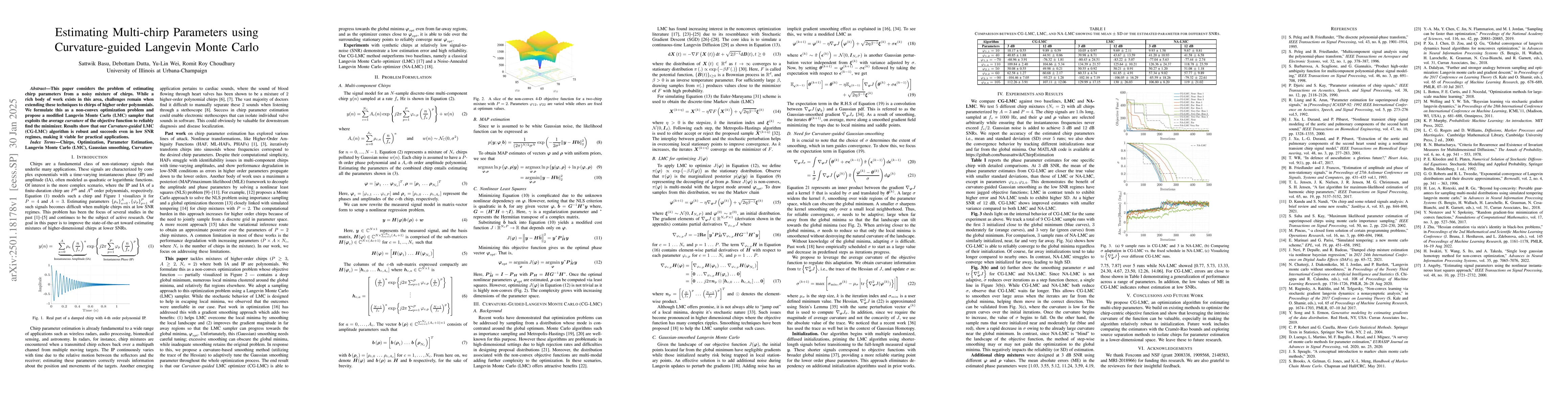 Thumbnail for Estimating Multi-chirp Parameters using Curvature-guided Langevin Monte
  Carlo