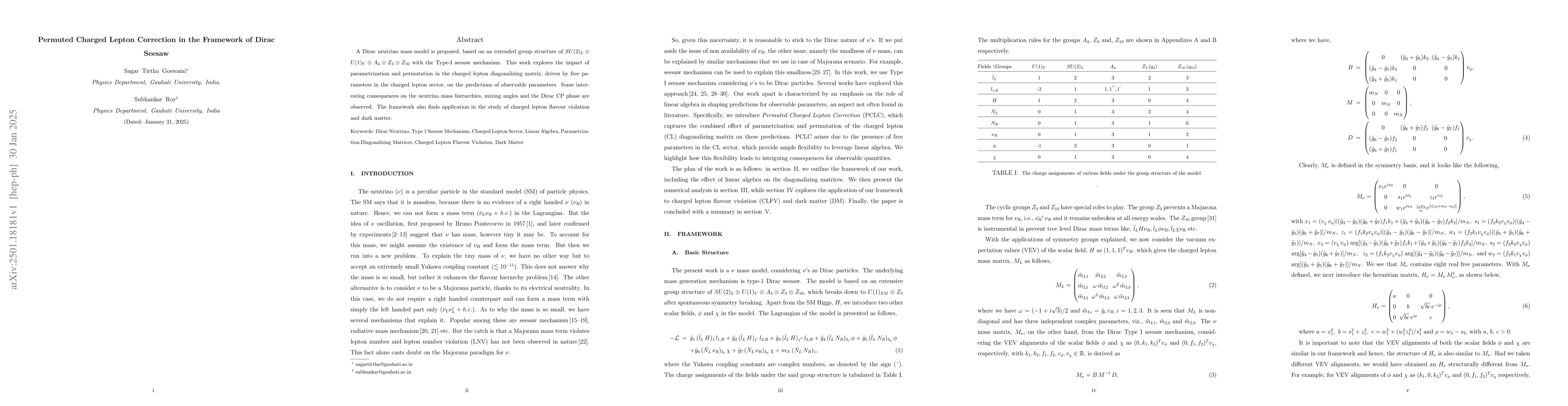 Thumbnail for Permuted Charged Lepton Correction in the Framework of Dirac Seesaw