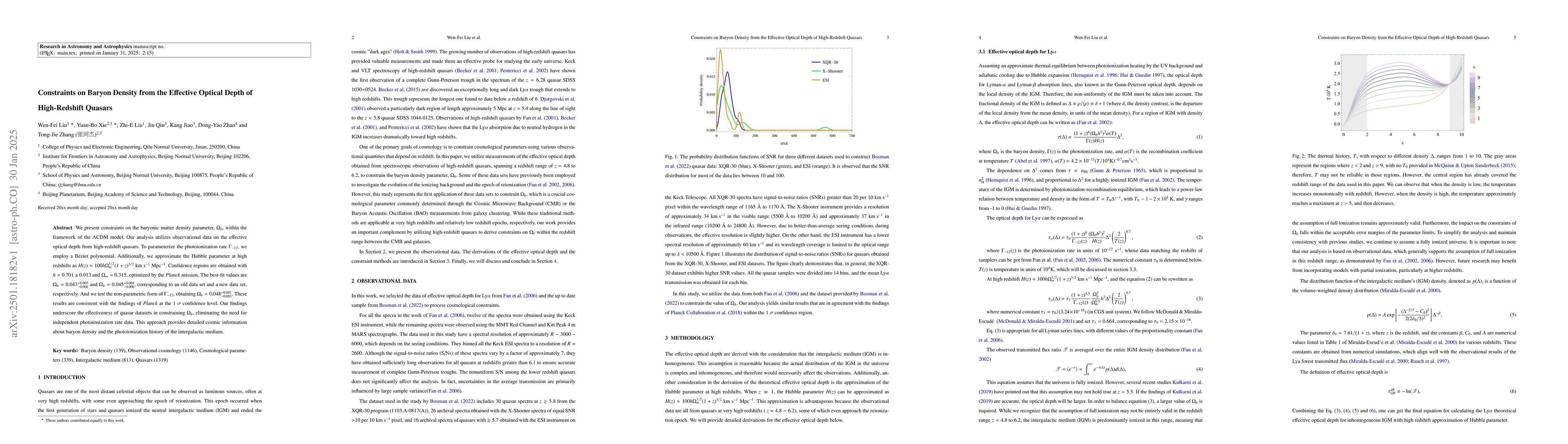 Thumbnail for Constraints on Baryon Density from the Effective Optical Depth of
  High-Redshift Quasars