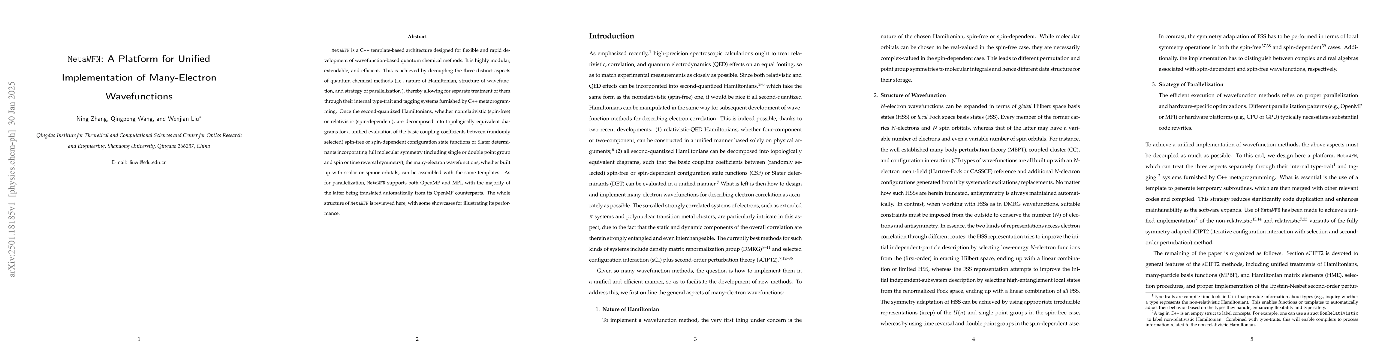 Thumbnail for MetaWFN: A Platform for Unified Implementation of Many-Electron
  Wavefunctions