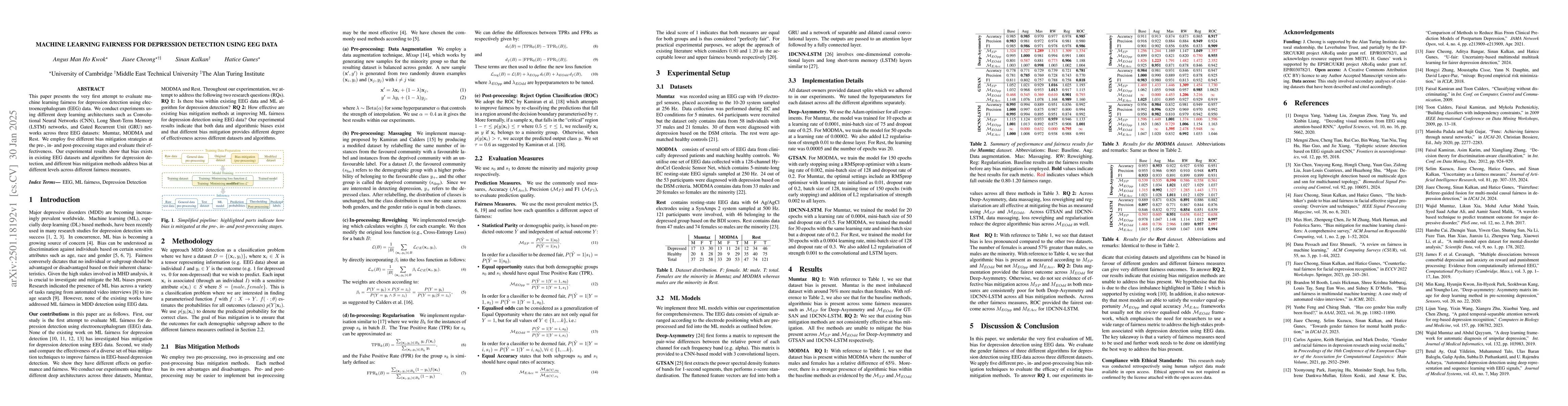 Thumbnail for Machine Learning Fairness for Depression Detection using EEG Data