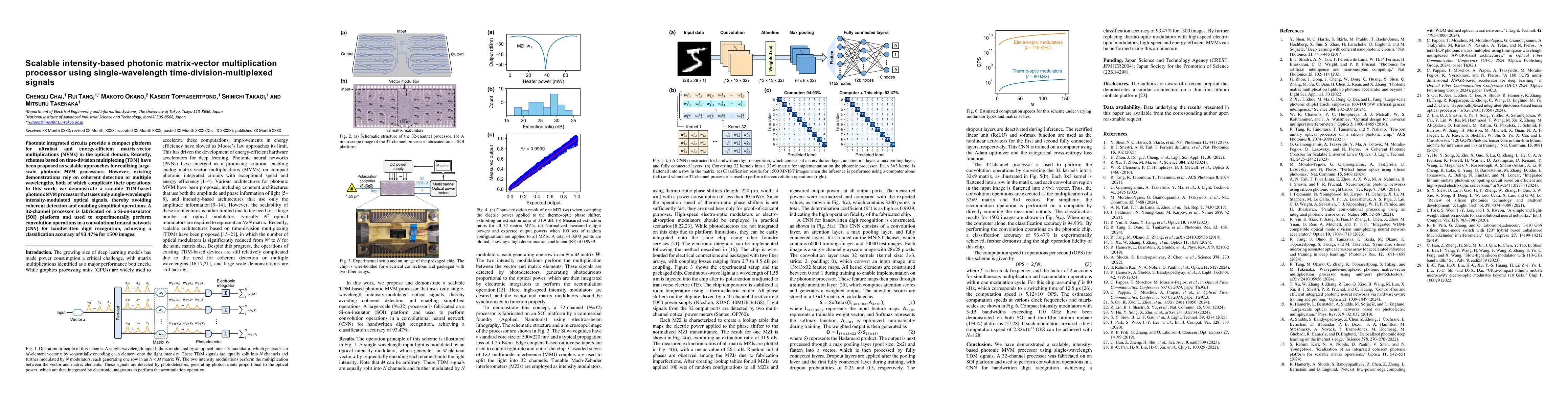 Thumbnail for Scalable intensity-based photonic matrix-vector multiplication processor
  using single-wavelength time-division-multiplexed signals