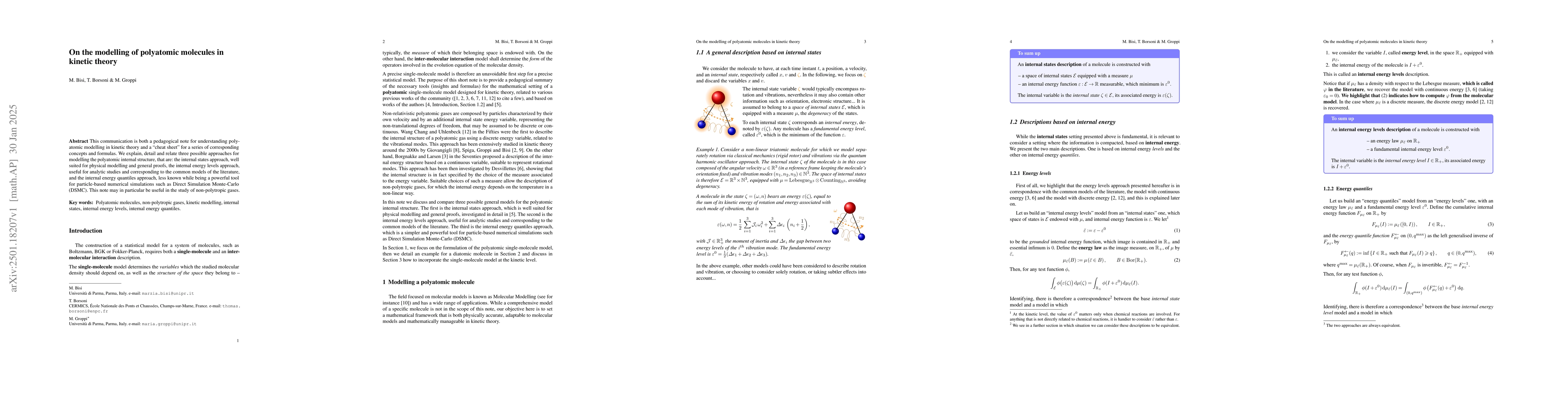 Thumbnail for On the modelling of polyatomic molecules in kinetic theory