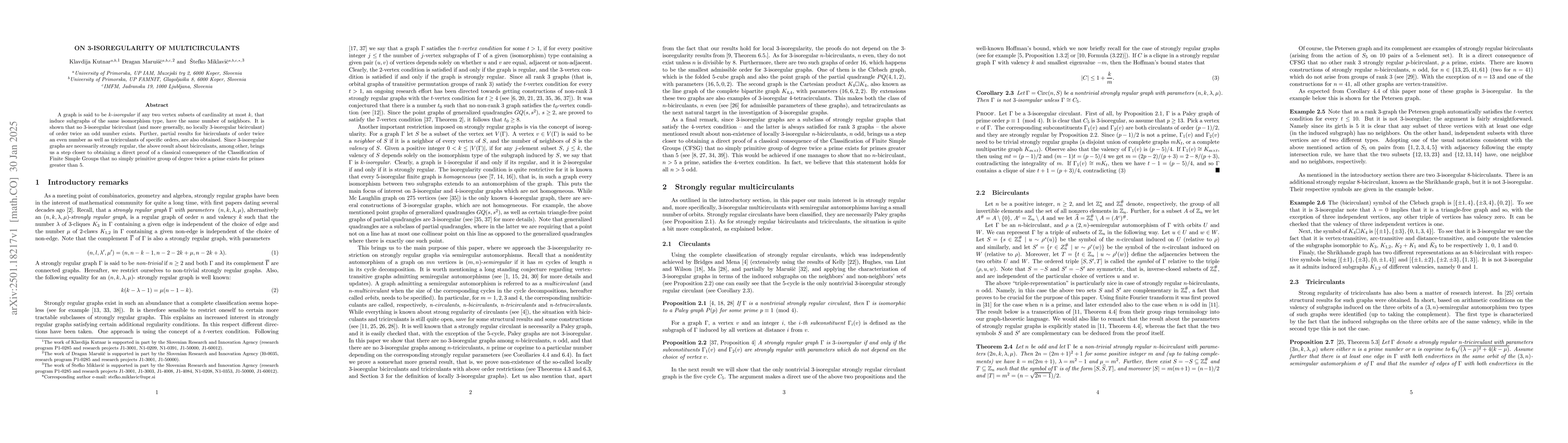 Thumbnail for On 3-isoregularity of multicirculants