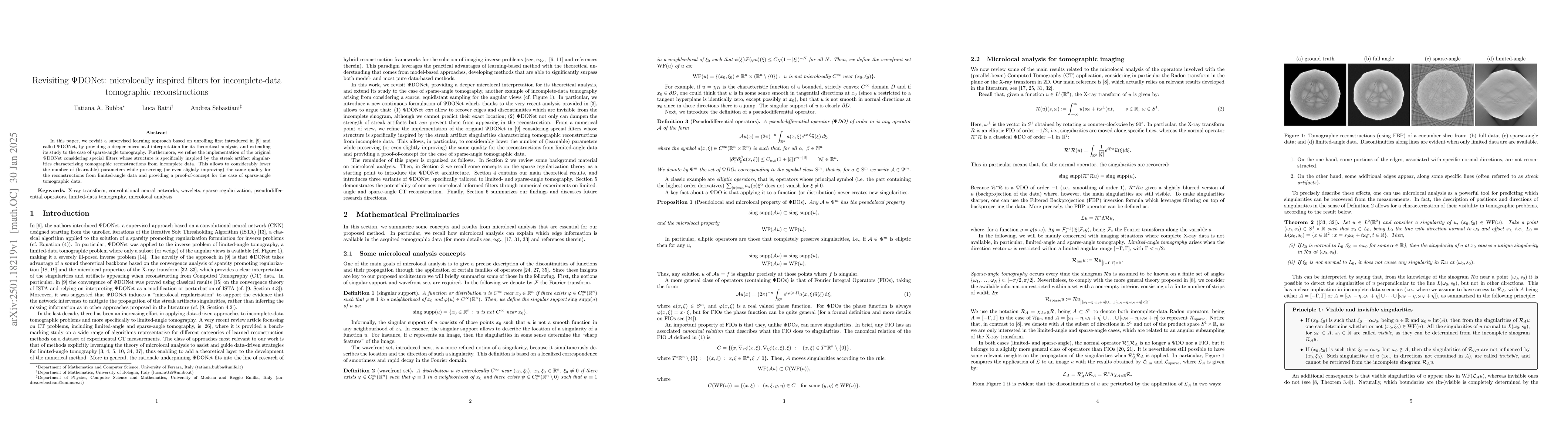 Thumbnail for Revisiting $Ψ$DONet: microlocally inspired filters for
  incomplete-data tomographic reconstructions