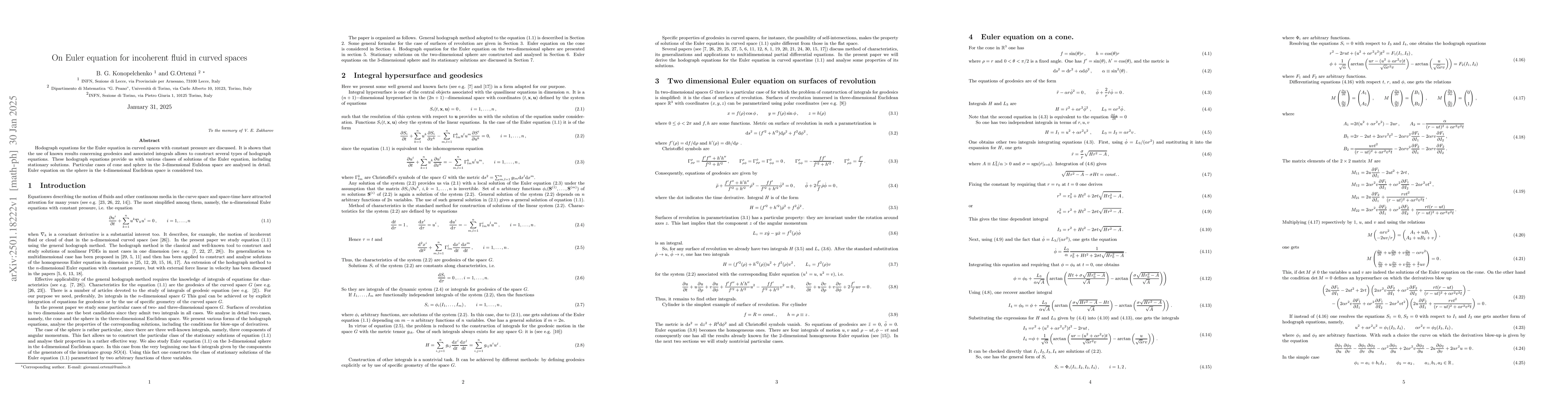Thumbnail for On Euler equation for incoherent fluid in curved spaces
