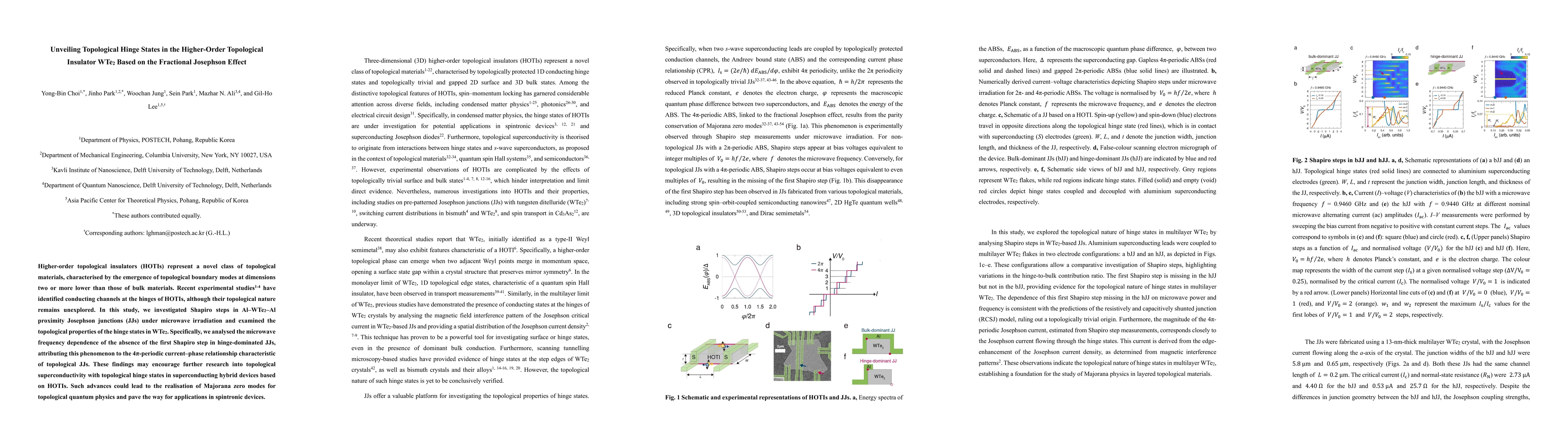 Thumbnail for Unveiling Topological Hinge States in the Higher-Order Topological
  Insulator WTe$_2$ Based on the Fractional Josephson Effect