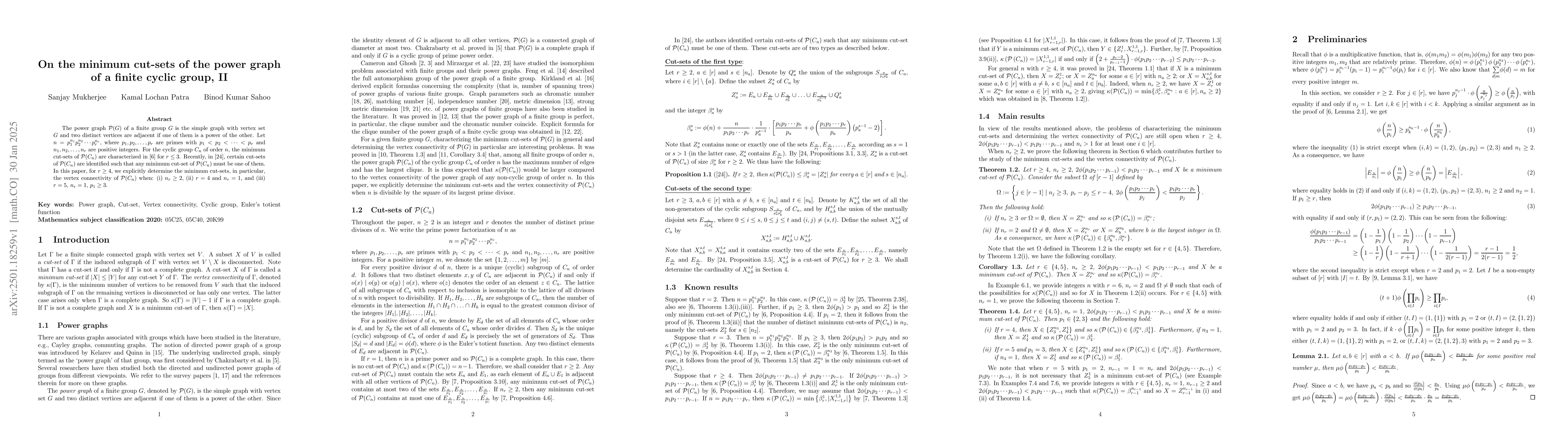 Thumbnail for On the minimum cut-sets of the power graph of a finite cyclic group, II