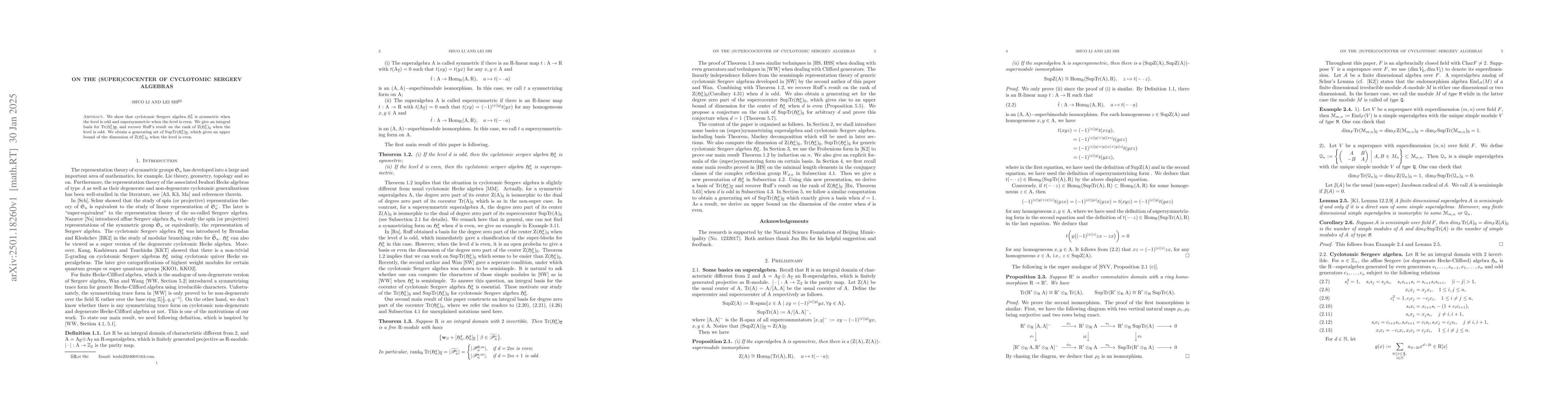 Thumbnail for On the (super)cocenter of Cyclotomic Sergeev algebras