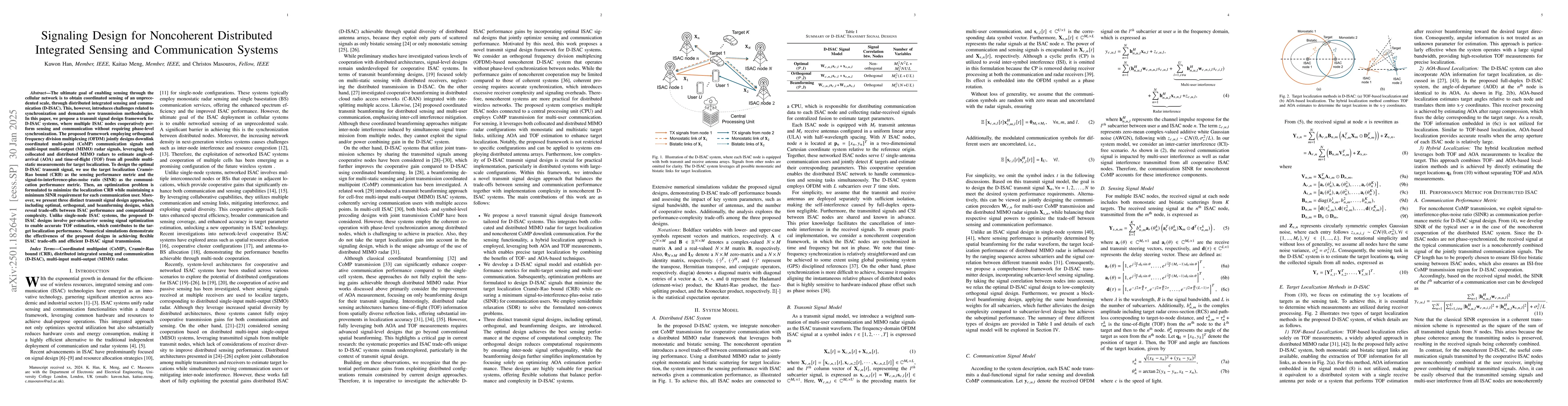 Thumbnail for Signaling Design for Noncoherent Distributed Integrated Sensing and
  Communication Systems