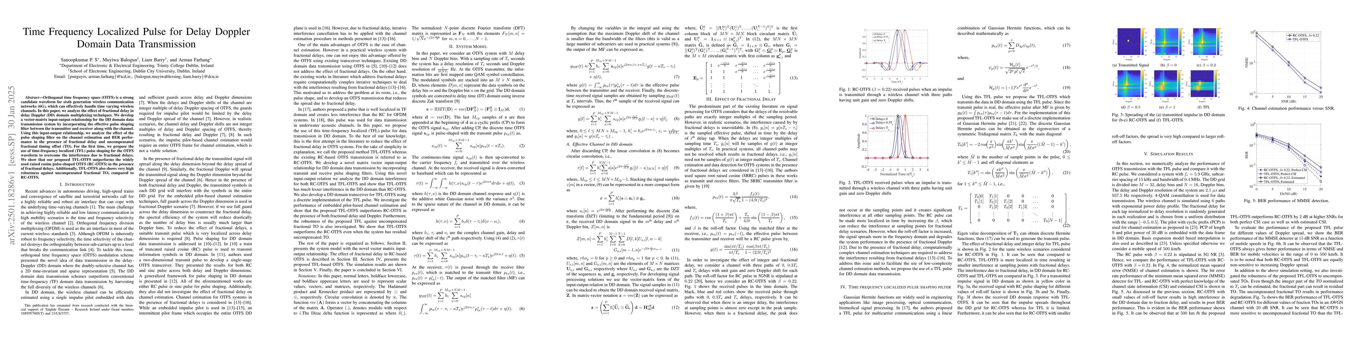 Thumbnail for Time Frequency Localized Pulse for Delay Doppler Domain Data
  Transmission