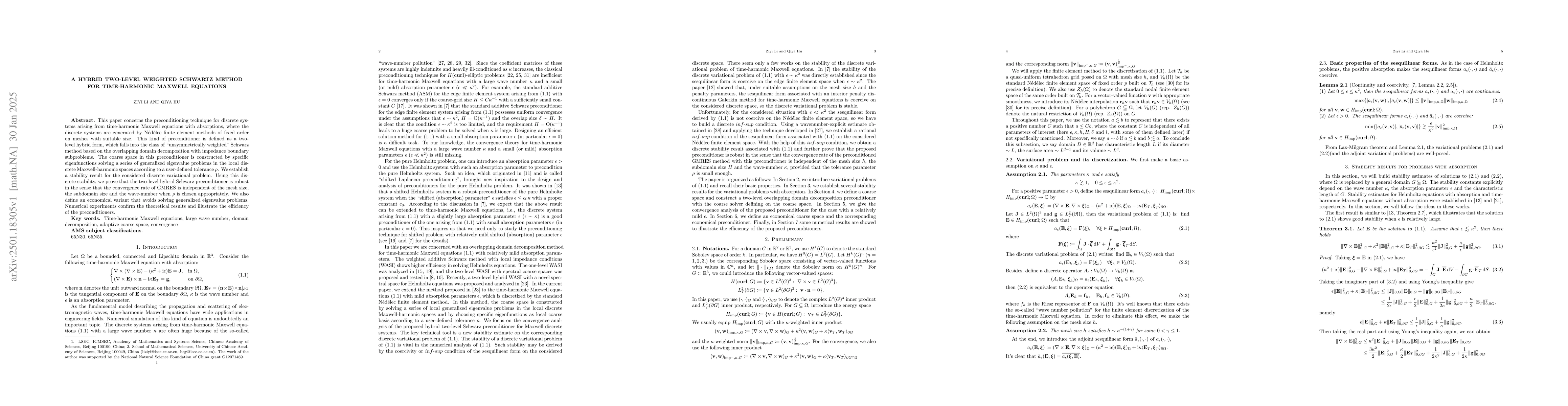 Thumbnail for A hybrid two-level weighted Schwartz method for time-harmonic Maxwell
  equations