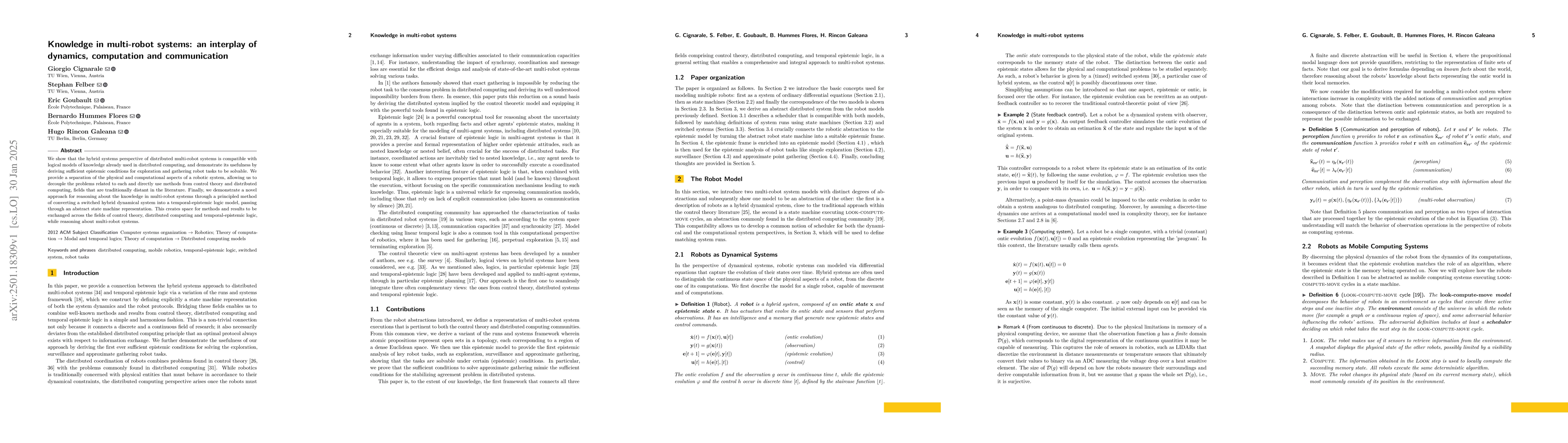 Thumbnail for Knowledge in multi-robot systems: an interplay of dynamics, computation
  and communication