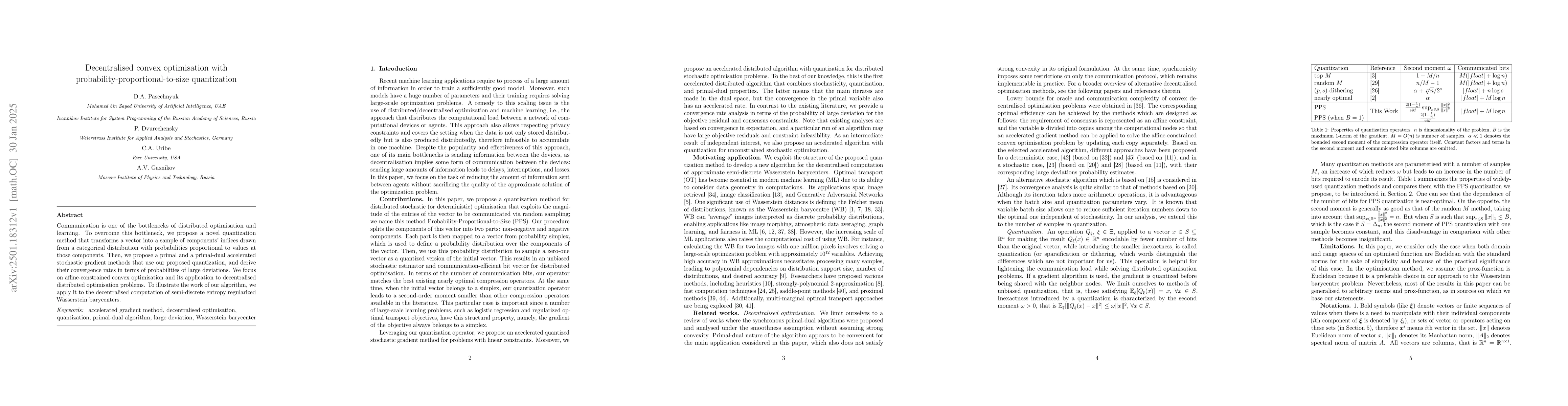 Thumbnail for Decentralised convex optimisation with probability-proportional-to-size
  quantization