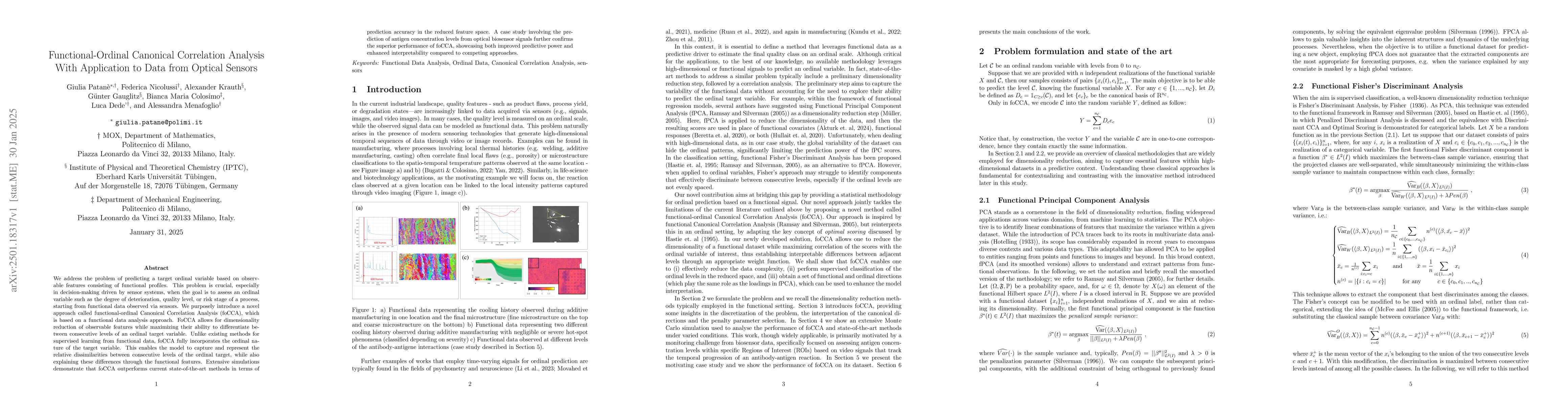 Thumbnail for Functional-Ordinal Canonical Correlation Analysis With Application to
  Data from Optical Sensors