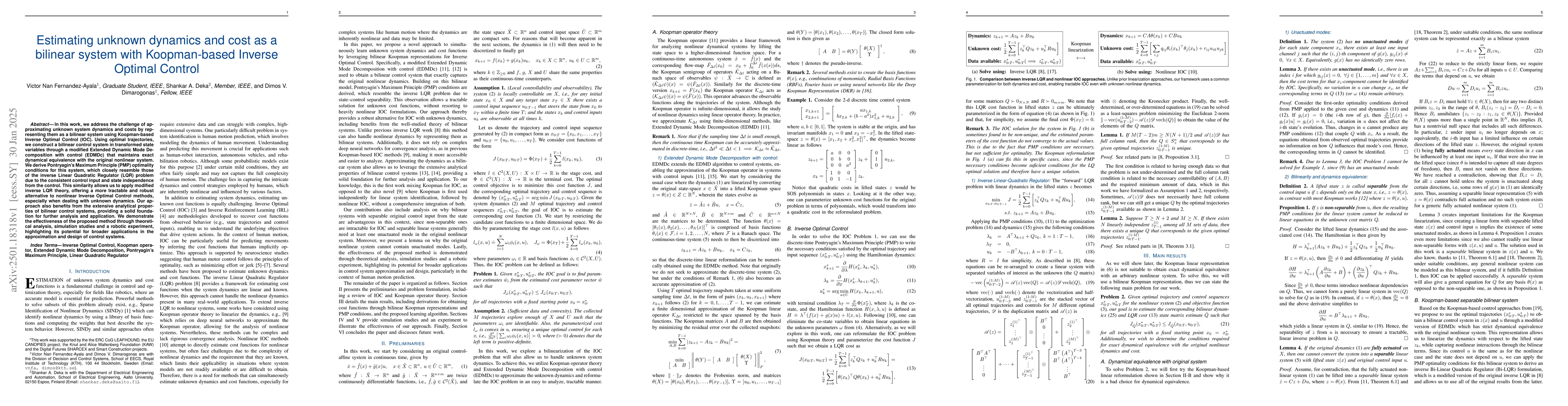 Thumbnail for Estimating unknown dynamics and cost as a bilinear system with
  Koopman-based Inverse Optimal Control