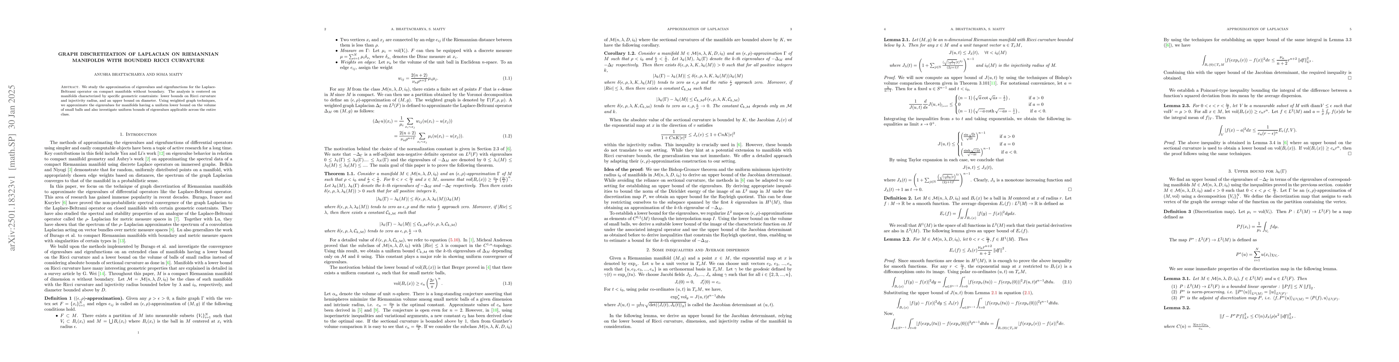 Thumbnail for Graph discretization of Laplacian on Riemannian manifolds with bounded
  Ricci curvature