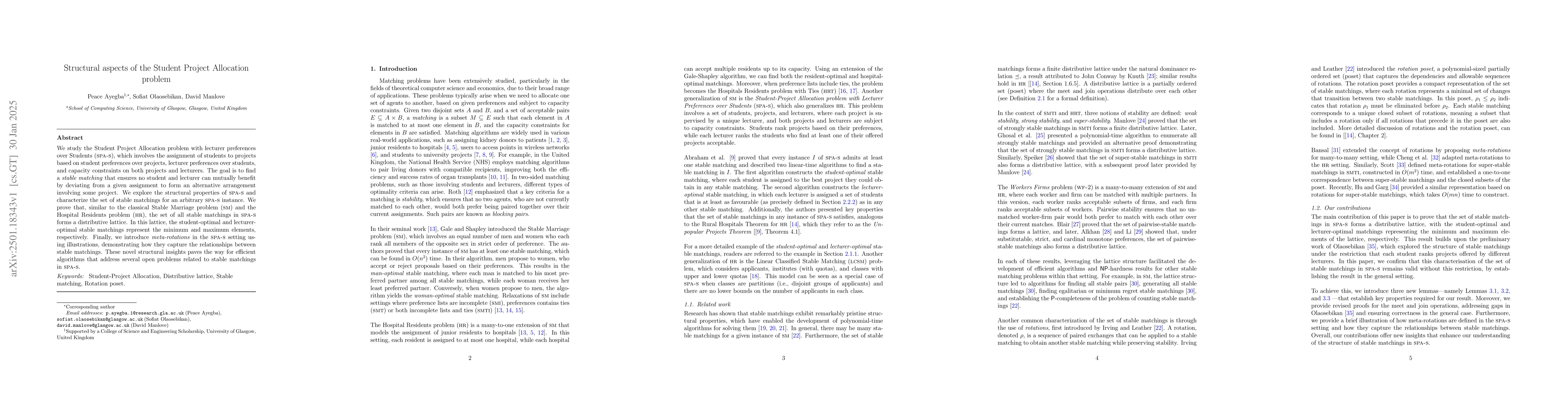 Thumbnail for Structural aspects of the Student Project Allocation problem
