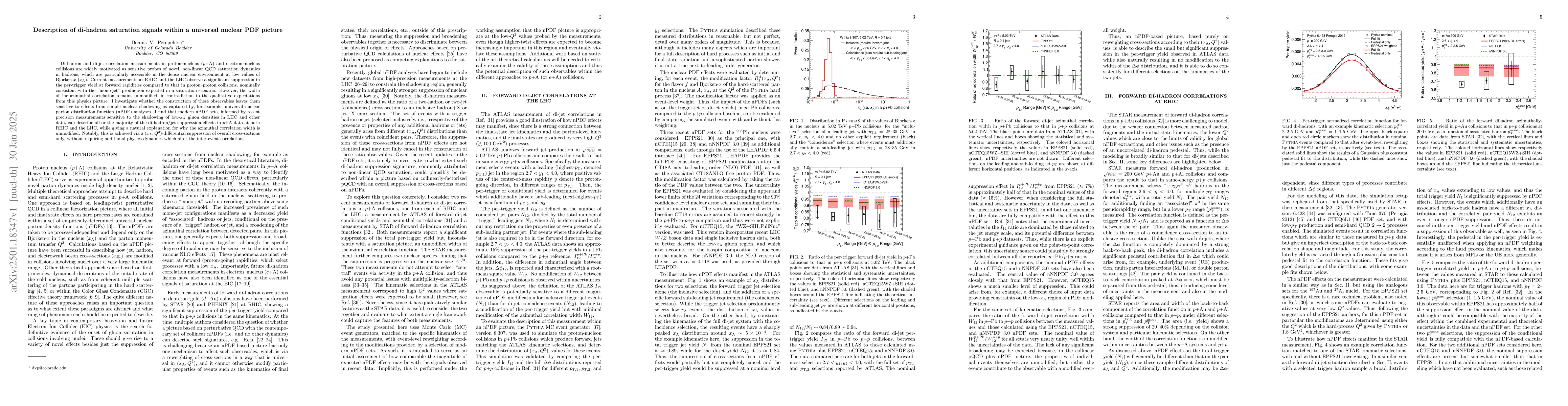 Thumbnail for Description of di-hadron saturation signals within a universal nuclear
  PDF picture
