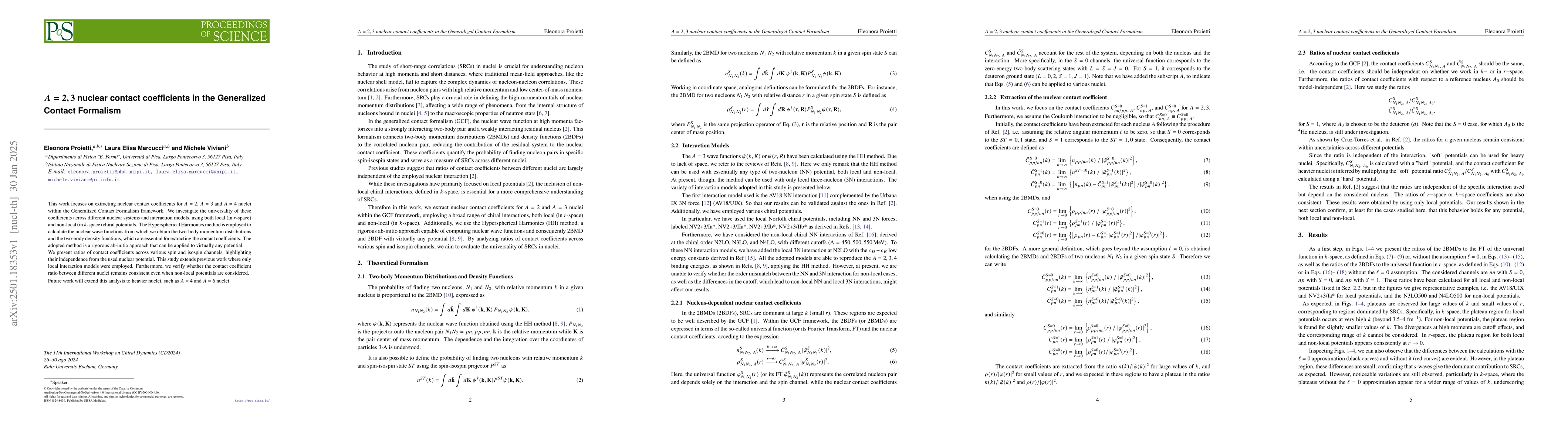Thumbnail for $A=2,3$ nuclear contact coefficients in the Generalized Contact
  Formalism