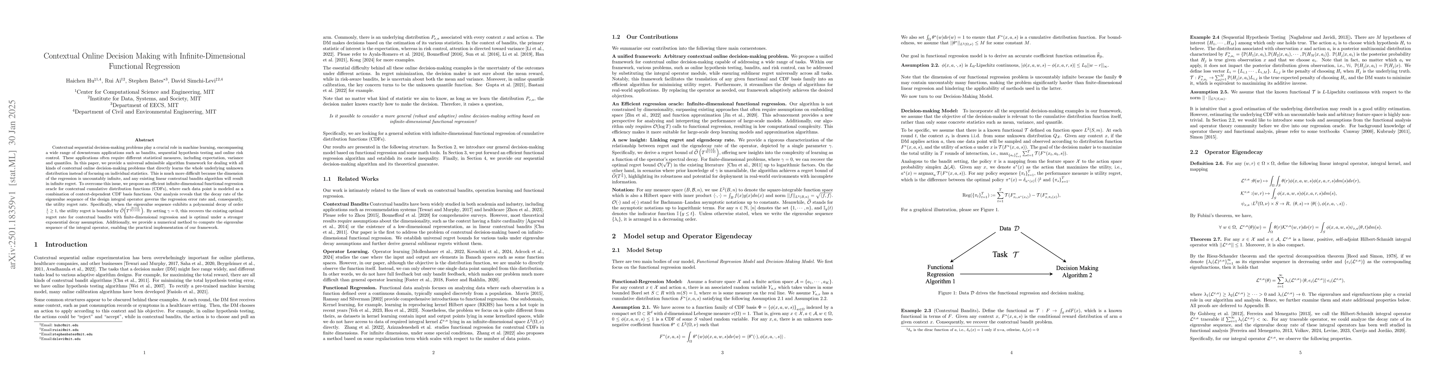 Thumbnail for Contextual Online Decision Making with Infinite-Dimensional Functional
  Regression
