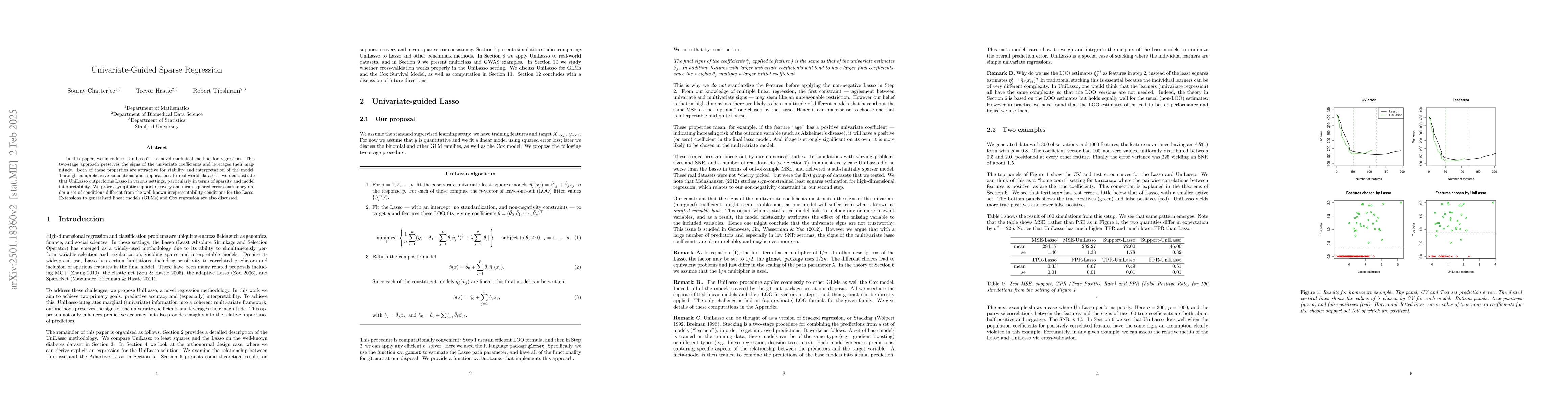 Thumbnail for Univariate-Guided Sparse Regression