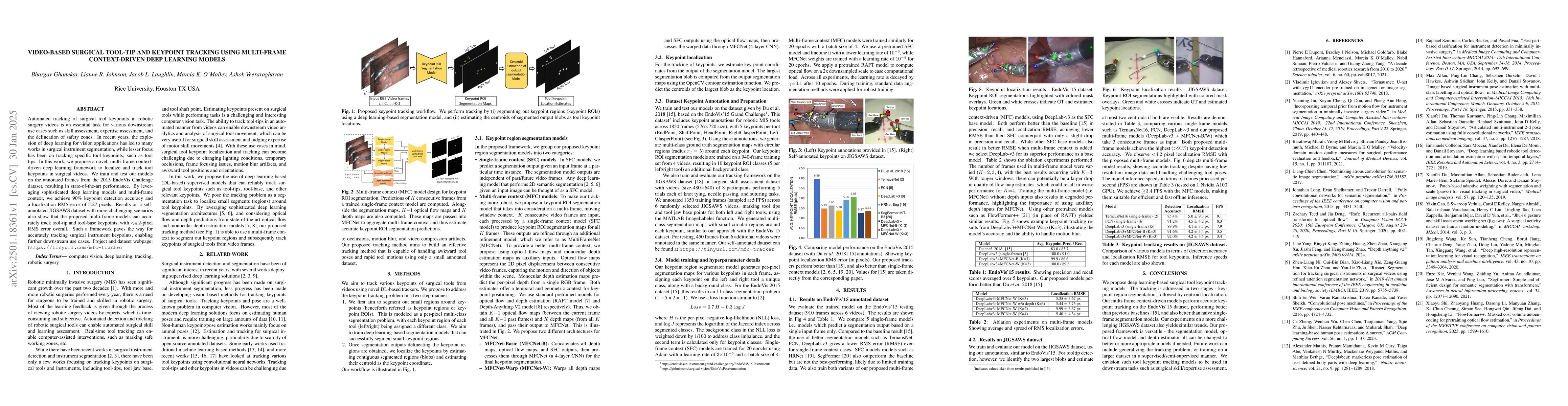 Thumbnail for Video-based Surgical Tool-tip and Keypoint Tracking using Multi-frame
  Context-driven Deep Learning Models