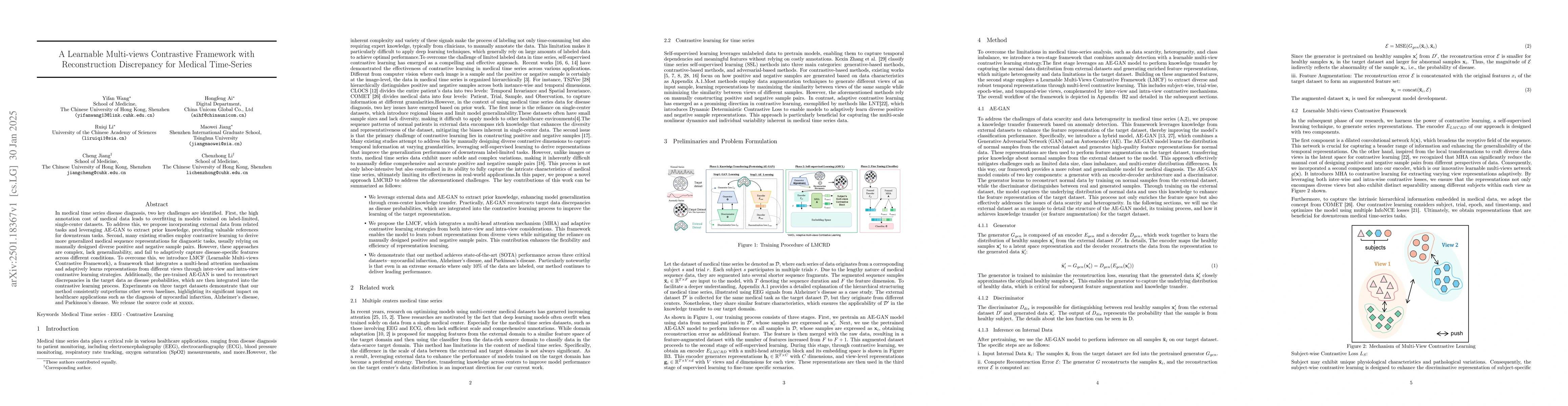 Thumbnail for A Learnable Multi-views Contrastive Framework with Reconstruction
  Discrepancy for Medical Time-Series