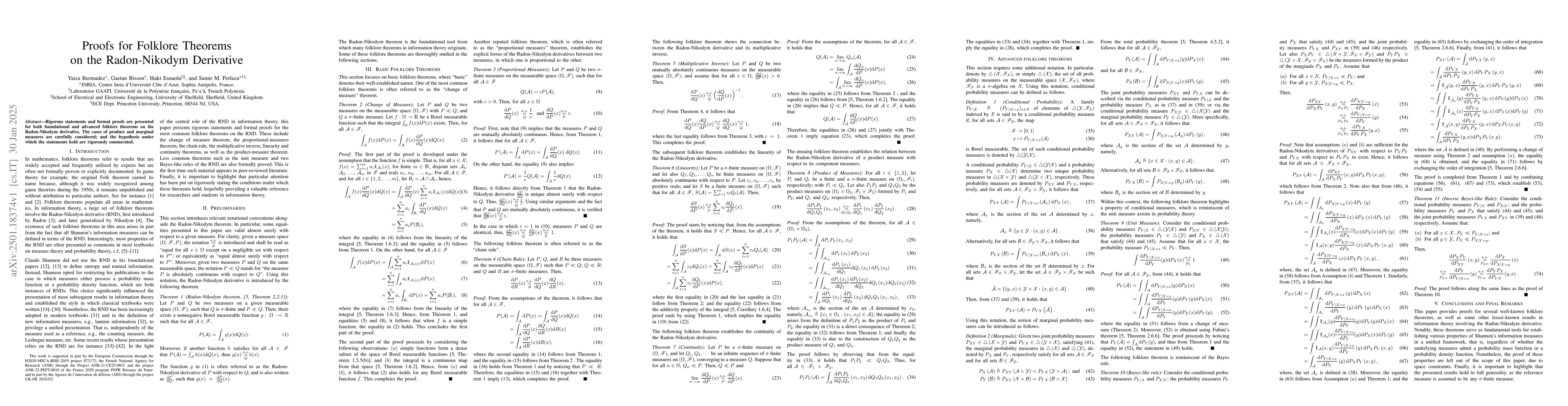 Thumbnail for Proofs for Folklore Theorems on the Radon-Nikodym Derivative
