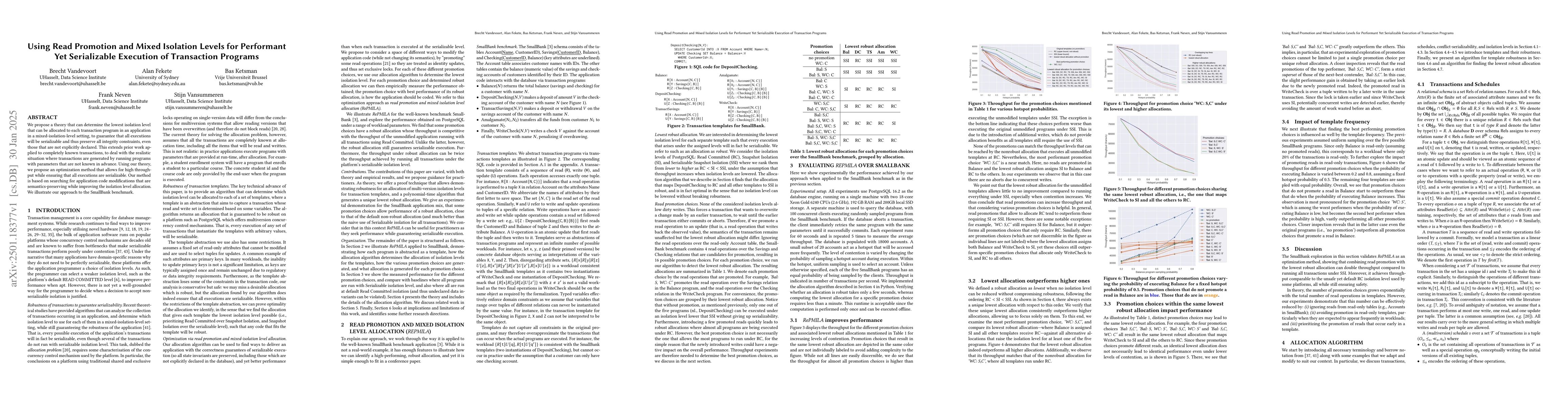 Thumbnail for Using Read Promotion and Mixed Isolation Levels for Performant Yet
  Serializable Execution of Transaction Programs