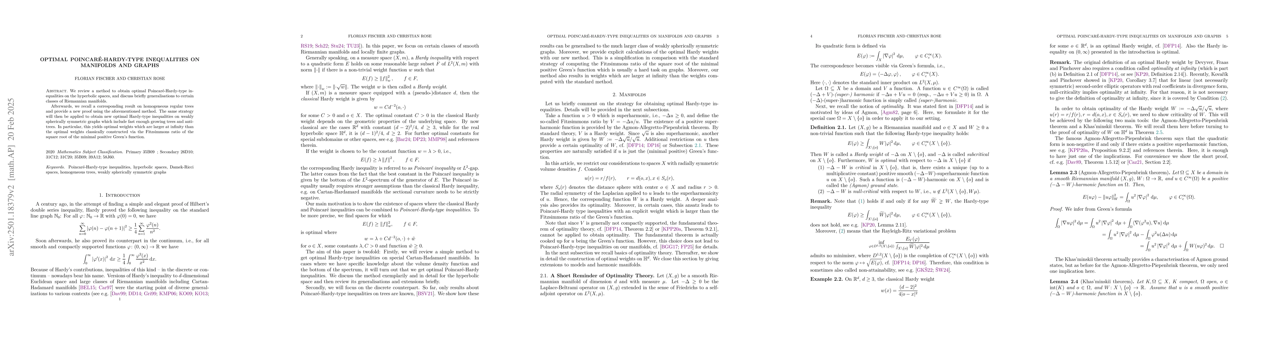 Thumbnail for Optimal Poincaré-Hardy-type Inequalities on Manifolds and Graphs