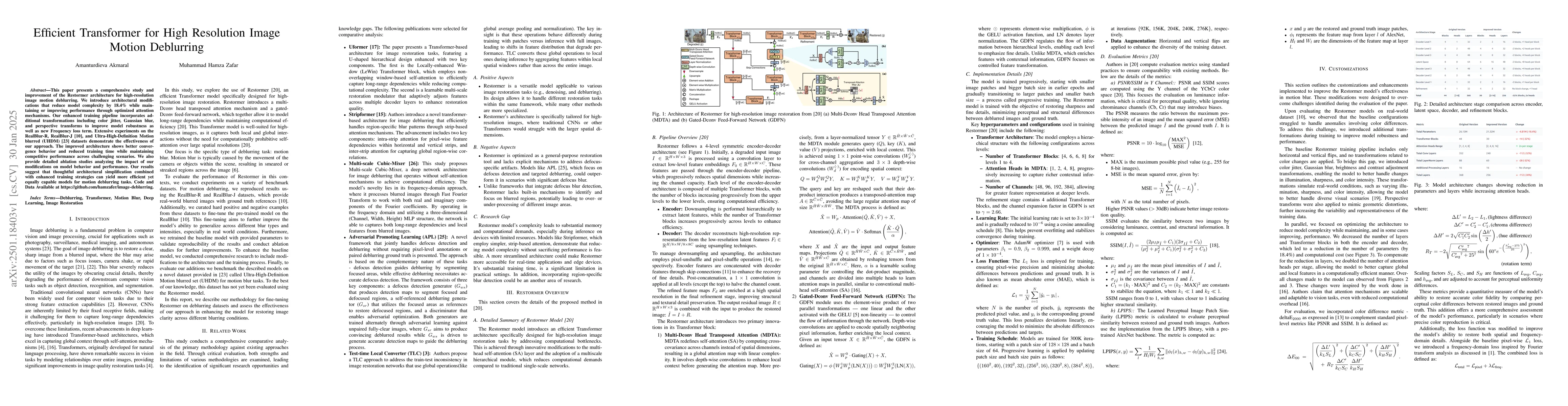 Thumbnail for Efficient Transformer for High Resolution Image Motion Deblurring