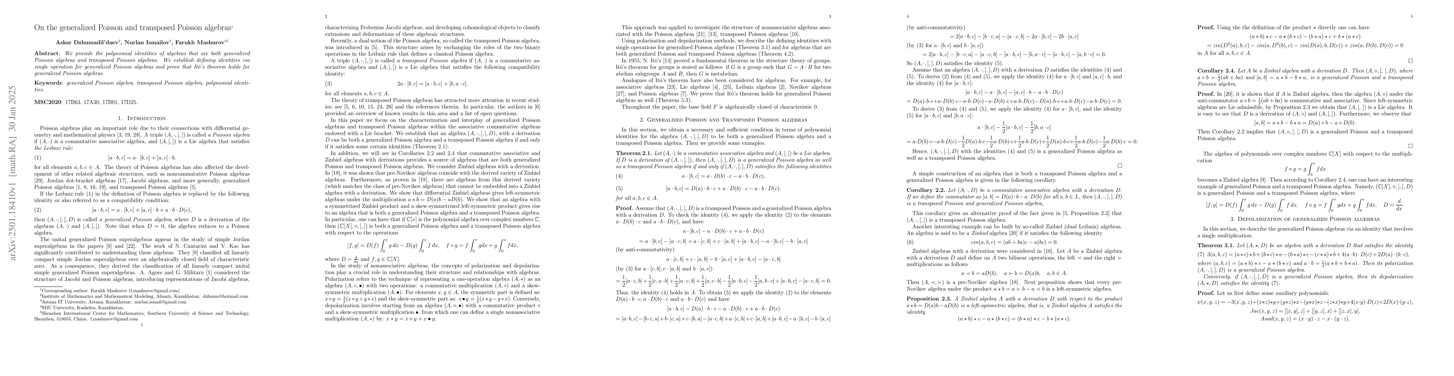 Thumbnail for On the generalized Poisson and transposed Poisson algebras