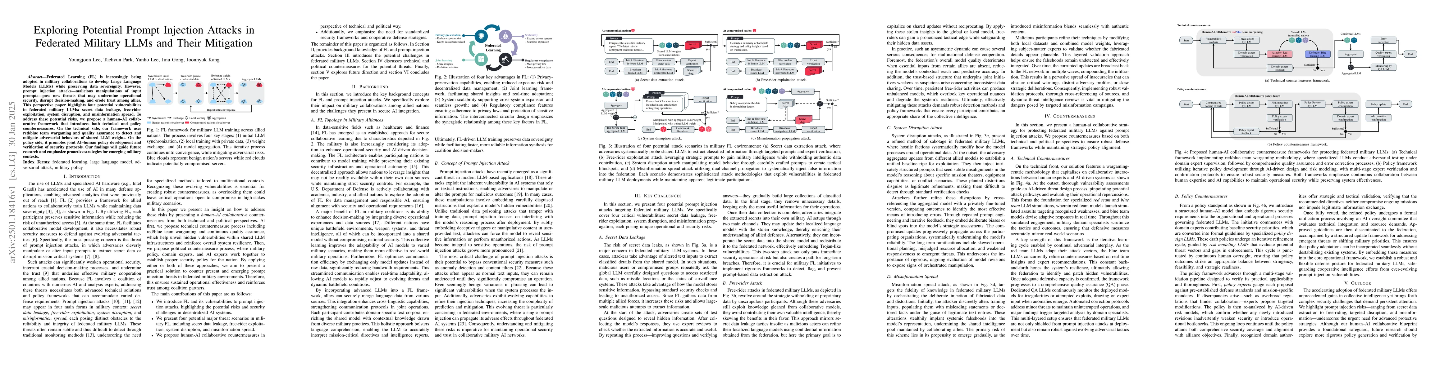 Thumbnail for Exploring Potential Prompt Injection Attacks in Federated Military LLMs
  and Their Mitigation