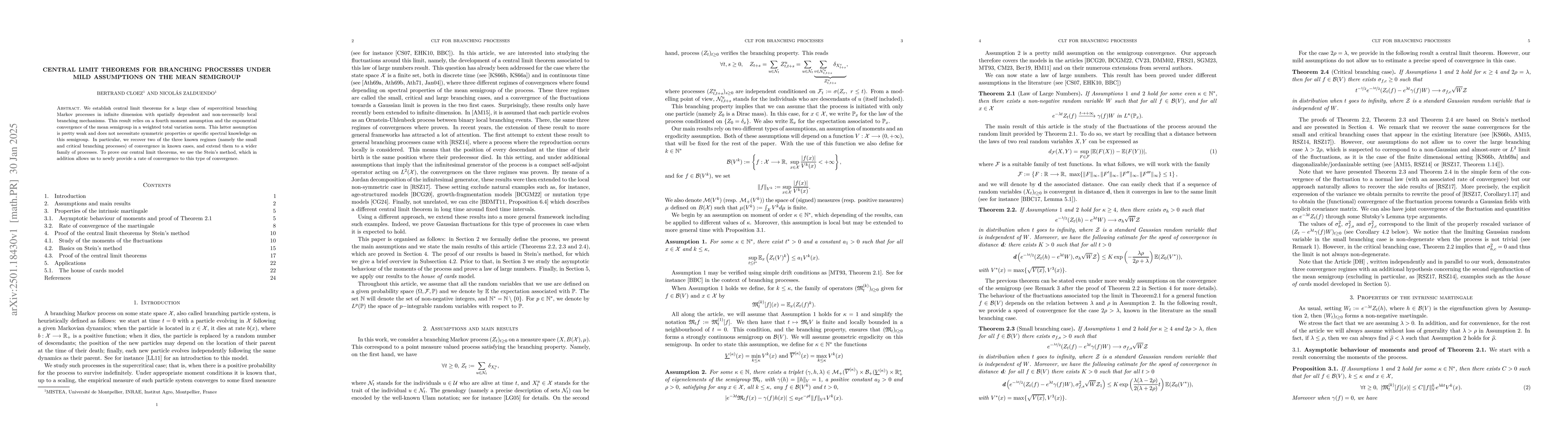 Thumbnail for Central limit theorems for branching processes under mild assumptions on
  the mean semigroup