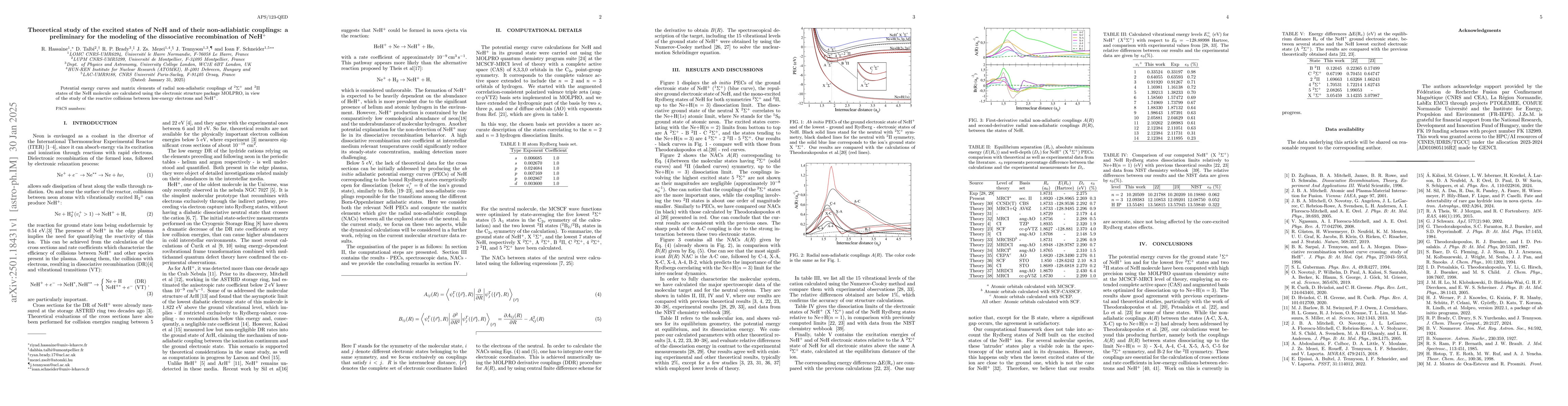 Thumbnail for Theoretical study of the excited states of NeH and of their
  non-adiabiatic couplings: a preliminary for the modeling of the dissociative
  recombination of NeH+
