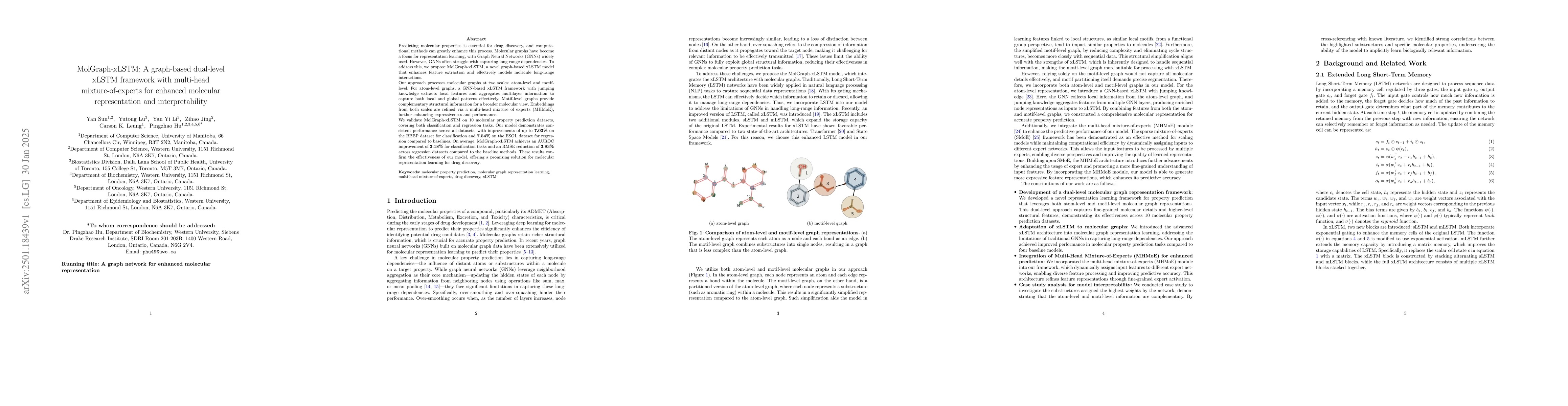 Thumbnail for MolGraph-xLSTM: A graph-based dual-level xLSTM framework with multi-head
  mixture-of-experts for enhanced molecular representation and interpretability