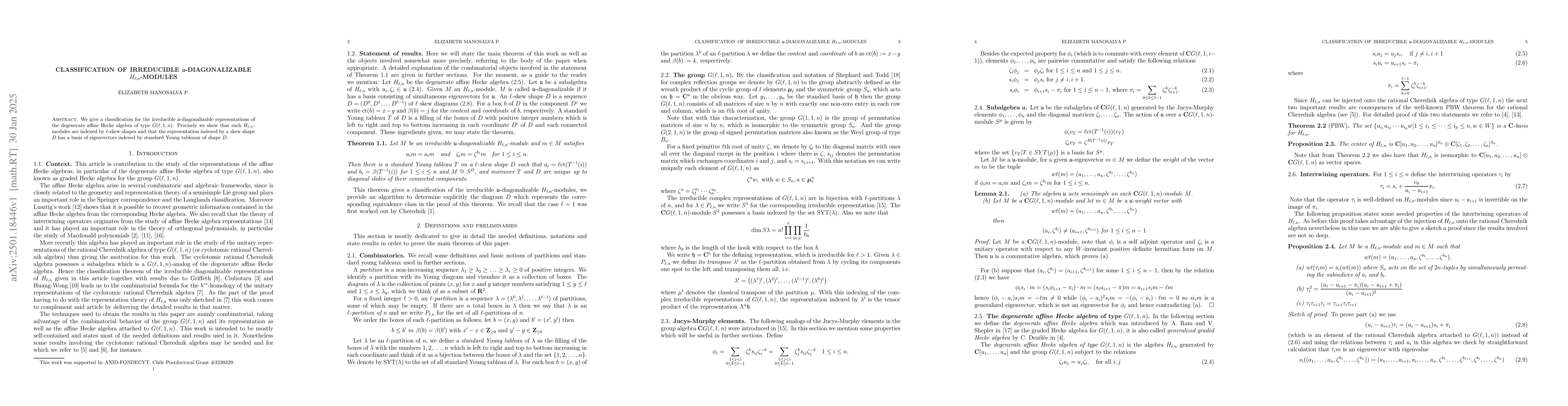 Thumbnail for Classification of irreducible $\mathfrak{u}$-diagonalizable
  $H_{\ell,n}$-modules