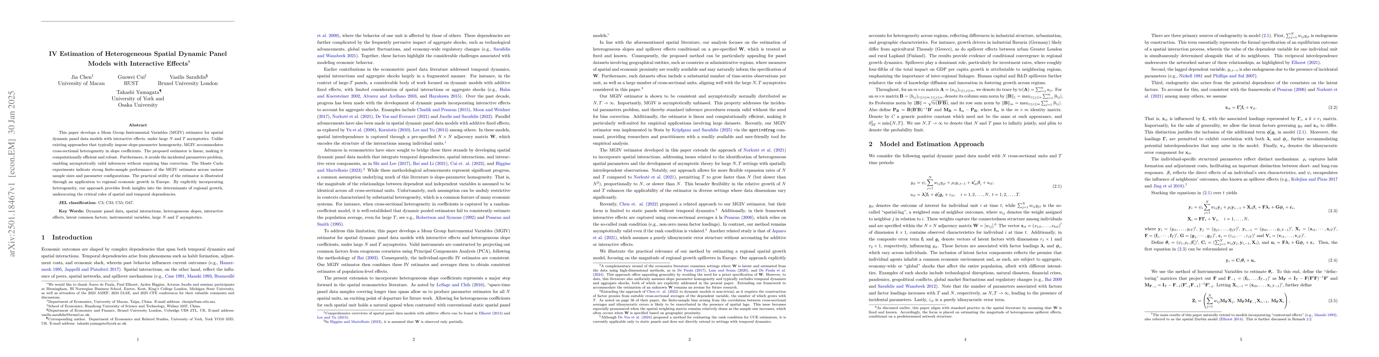 Thumbnail for IV Estimation of Heterogeneous Spatial Dynamic Panel Models with
  Interactive Effects