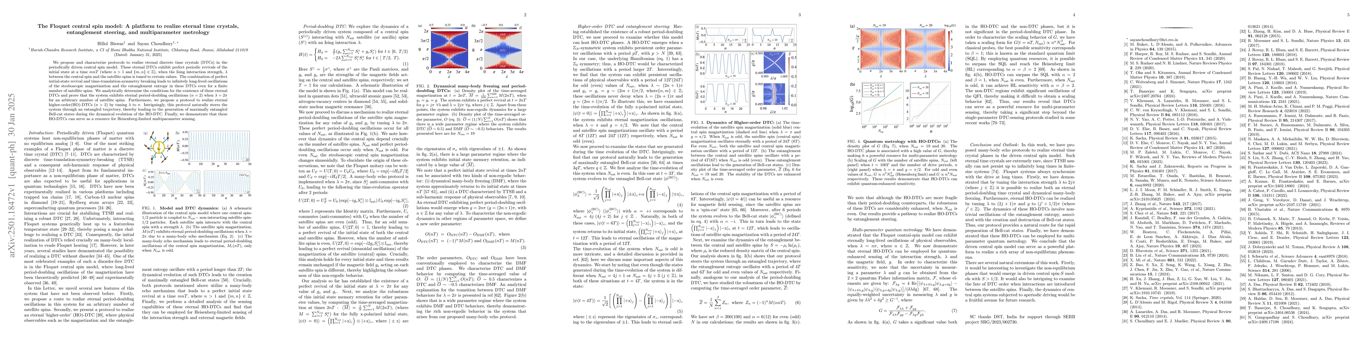 Thumbnail for The Floquet central spin model: A platform to realize eternal time
  crystals, entanglement steering, and multiparameter metrology