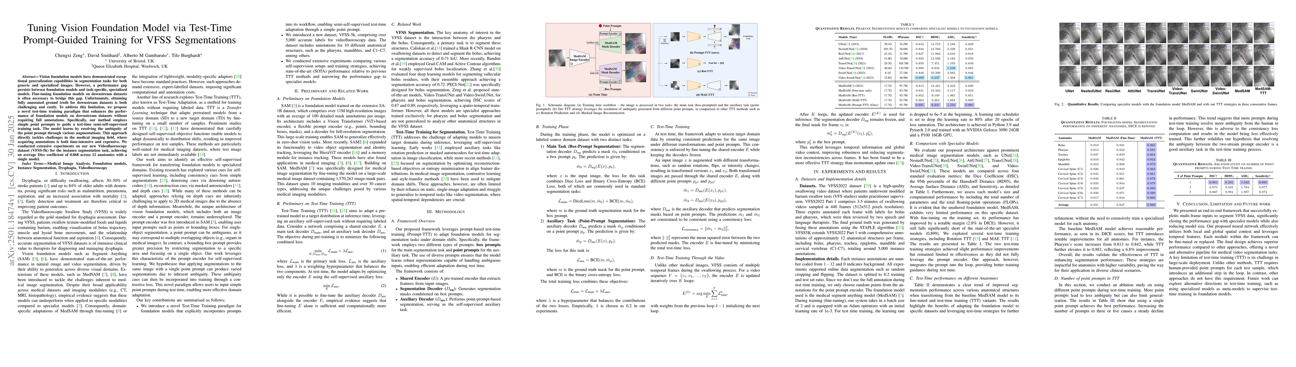 Thumbnail for Tuning Vision Foundation Model via Test-Time Prompt-Guided Training for
  VFSS Segmentations