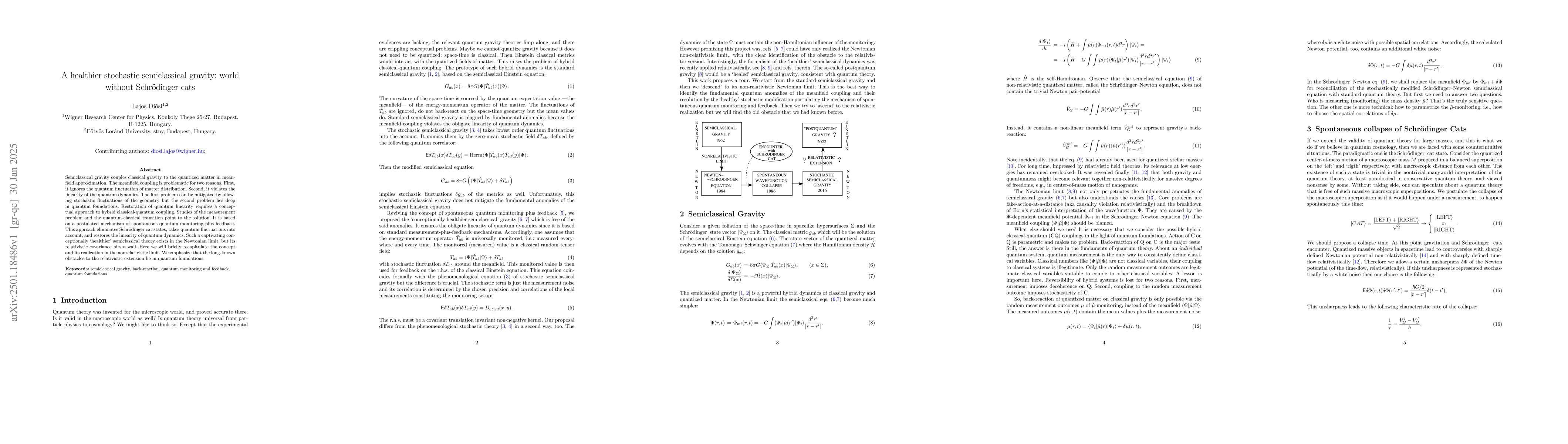 Thumbnail for A healthier stochastic semiclassical gravity: world without
  Schrödinger cats