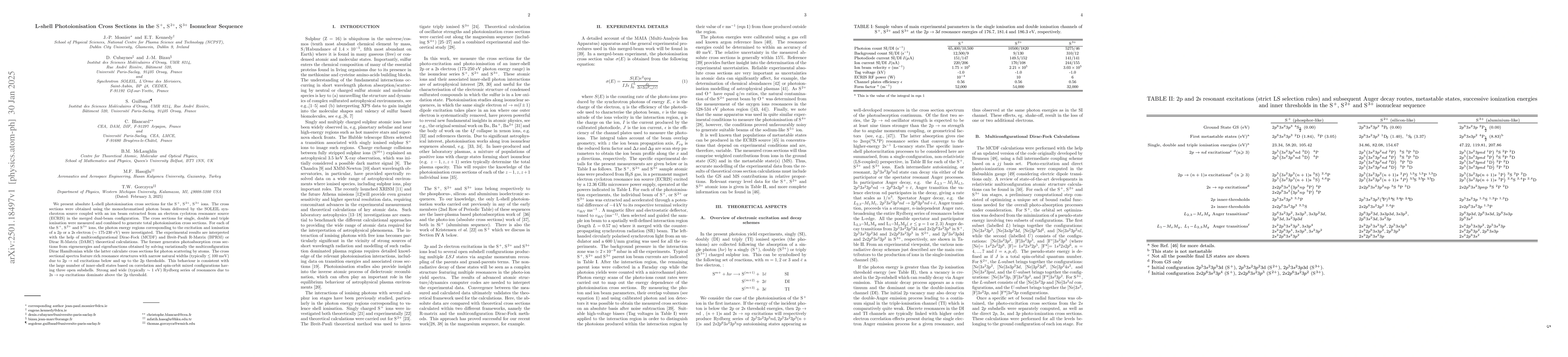 Thumbnail for L-shell Photoionisation Cross Sections in the S^{+}, S^{2+}, S^{3+}
  Isonuclear Sequence