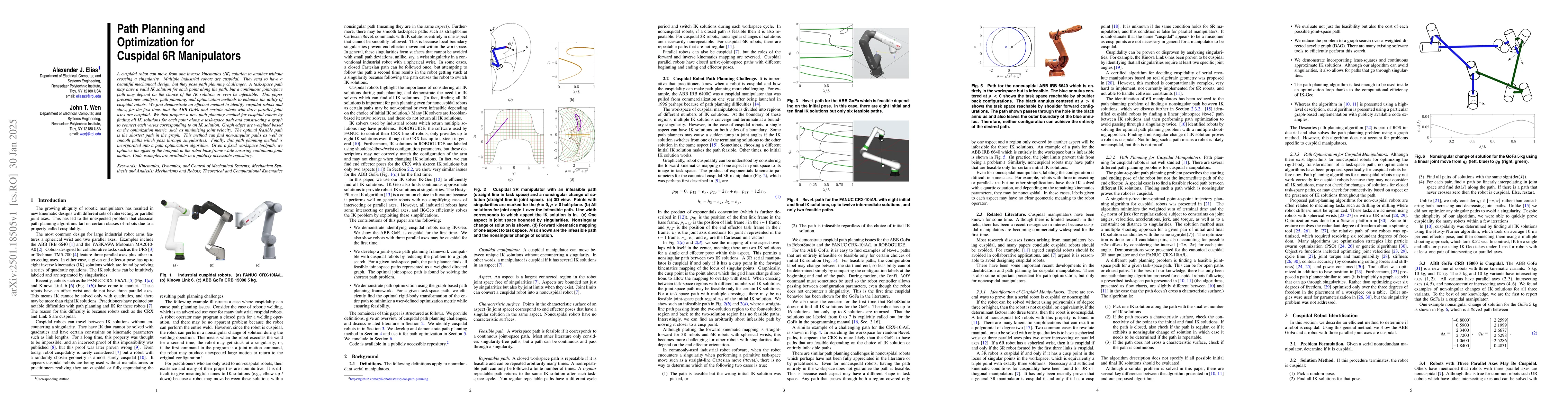 Thumbnail for Path Planning and Optimization for Cuspidal 6R Manipulators