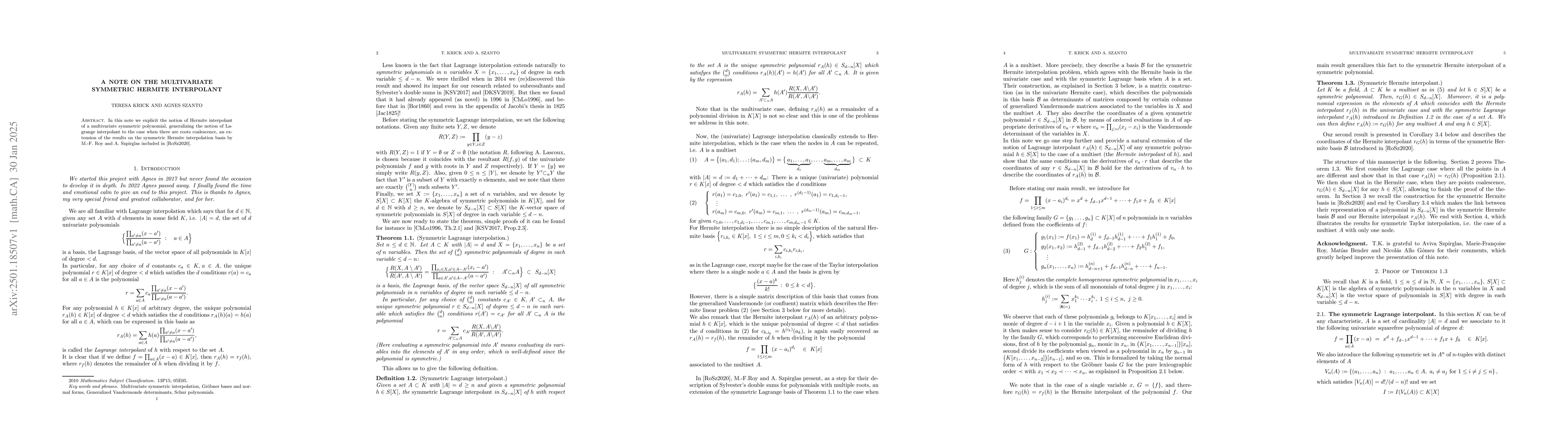 Thumbnail for A note on the multivariate symmetric Hermite Interpolant