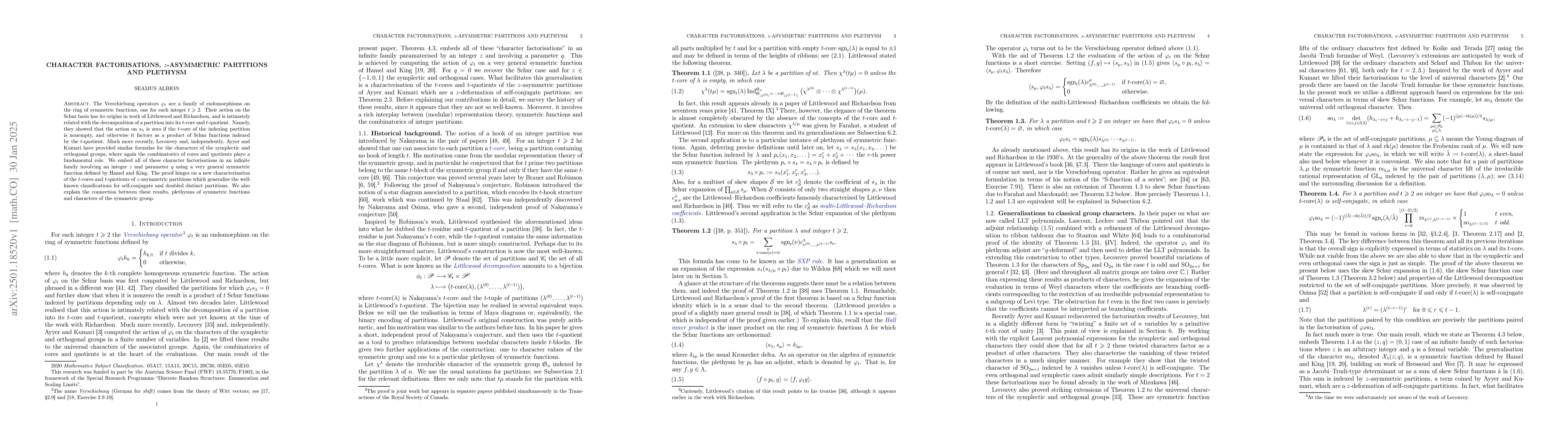 Thumbnail for Character factorisations, $z$-asymmetric partitions and plethysm