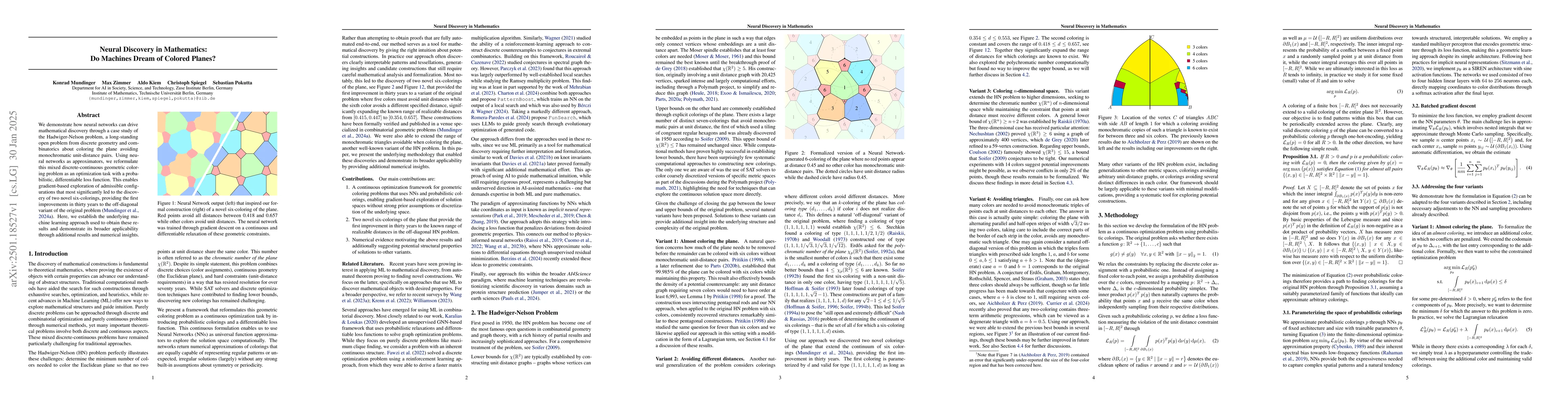 Thumbnail for Neural Discovery in Mathematics: Do Machines Dream of Colored Planes?
